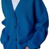 Large Size Knit Cardigan Loose V-Neck Long Sleeve Women's Clothing Blue