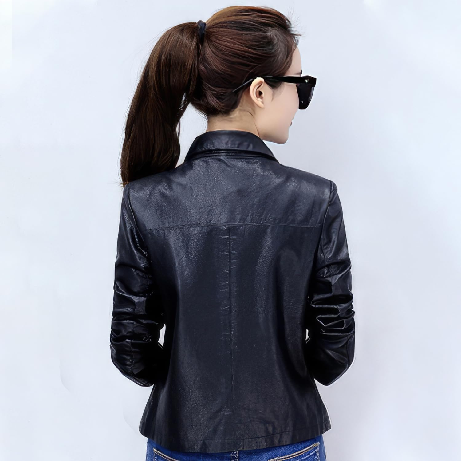 MARKHORN Women\u2019s Black Real Sheepskin Leather Shirt Collar Moto Café Racer Sporty Fashion Clothing Chic Slim Fit Jacket - Image 2