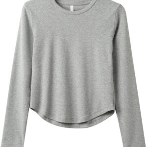 MVUYO Spring and Autumn Clothing Comfortable Easy to Wear Women's Long Sleeve Base Shirt O Neck Short