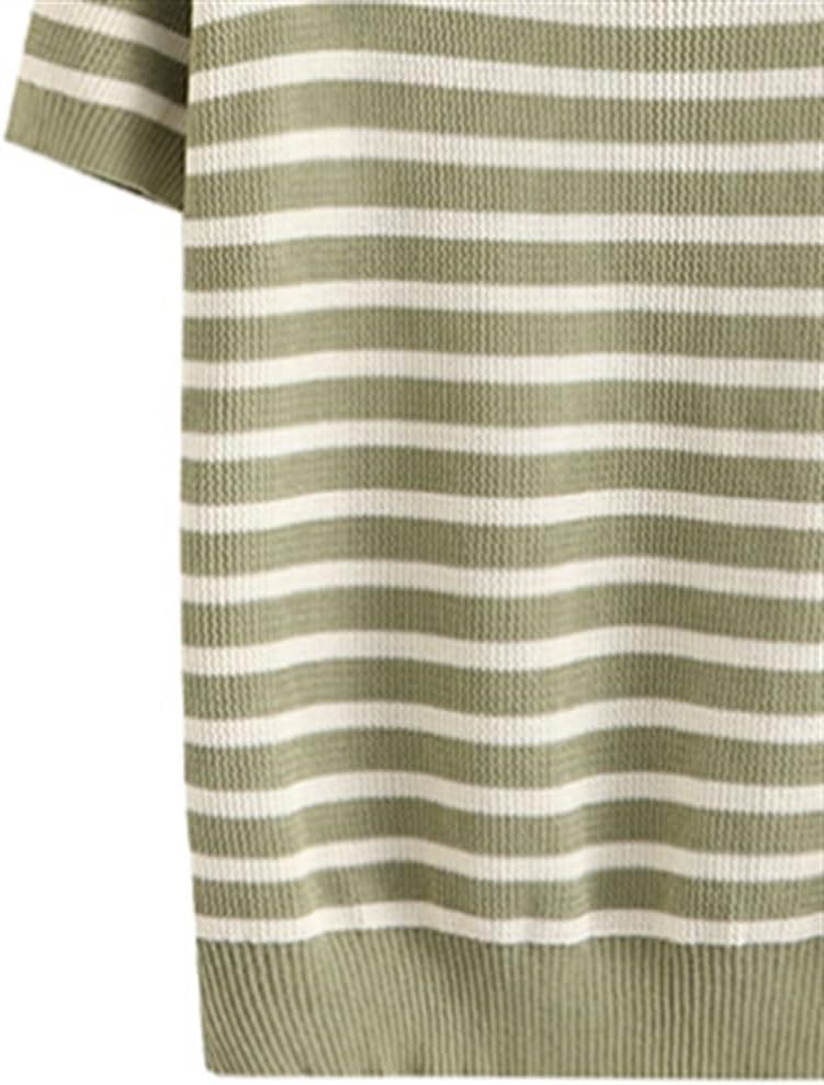 MVUYO Women Square Collar Stripe Tees Ice Silk Knit Short Sleeve Tops Oversized Curve Clothes Basic T-Shirt(2X-Large) - Image 3