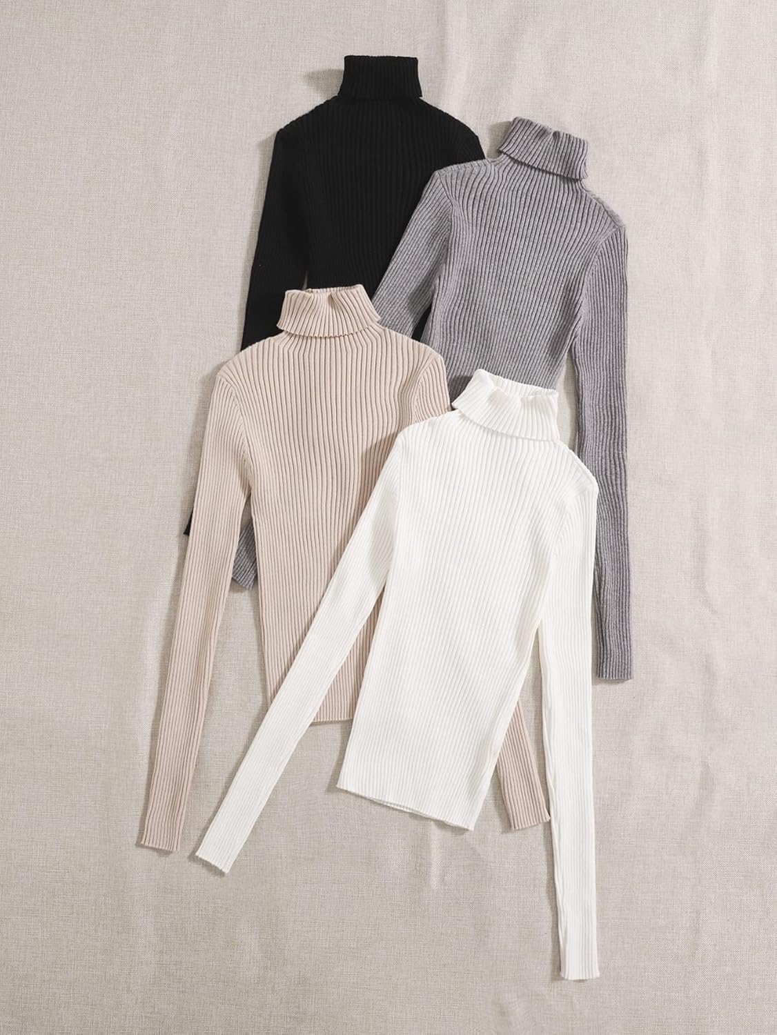 MyLantu Women's Sweater 2022 4pcs Turtle Neck Ribbed Knit Sweater Women's Clothing (Color : Multicolor, Size : Large) - Image 2