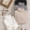 MyLantu Women's Sweater 2022 4pcs Turtle Neck Ribbed Knit Sweater Women's Clothing (Color : Multicolor, Size : Large)