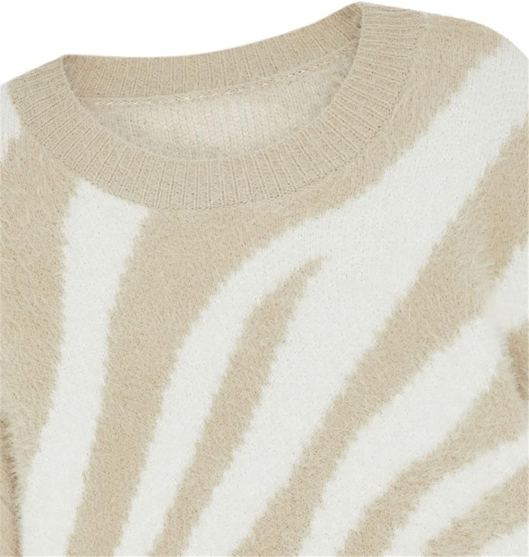 Niiyyjj Women's Pullover Khaki White Beige Pattern Knit Patchwork O Neck Fall Winter Clothing - Image 2