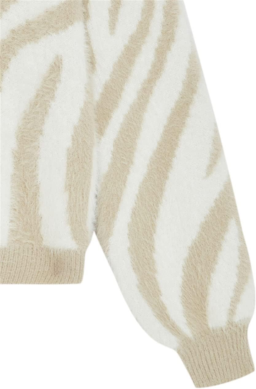 Niiyyjj Women's Pullover Khaki White Beige Pattern Knit Patchwork O Neck Fall Winter Clothing - Image 5