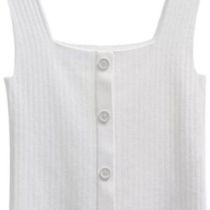NSUQOA JSEIAJB Tank Top Women Button Camis Elegant Ladies Basic Sleeveless Crop Top Knit Comfort Casual Female Slim Clothing