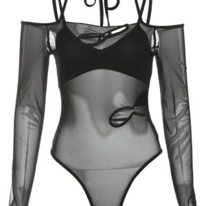 NSUQOA JSEIAJB Women's Clothing Tops Fashion Straight Neckline Long Sleeves Jumpsuit