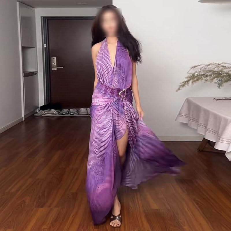 NSUQOA JSEIAJB Women's Clothing Tube Top Dress Fashion Sleeveless Shoulder Gradient Color Dress Long Hanging Neck Slim Fit Long Skirt(Large) - Image 3