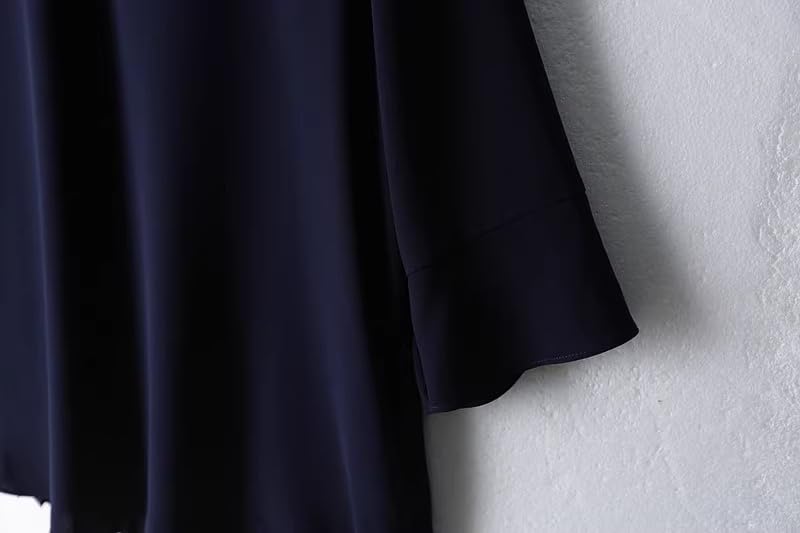 Pleated Design Draped and Slim Small Lapel threequarter Sleeve Womens Shirt top Summer Clothing - Image 7