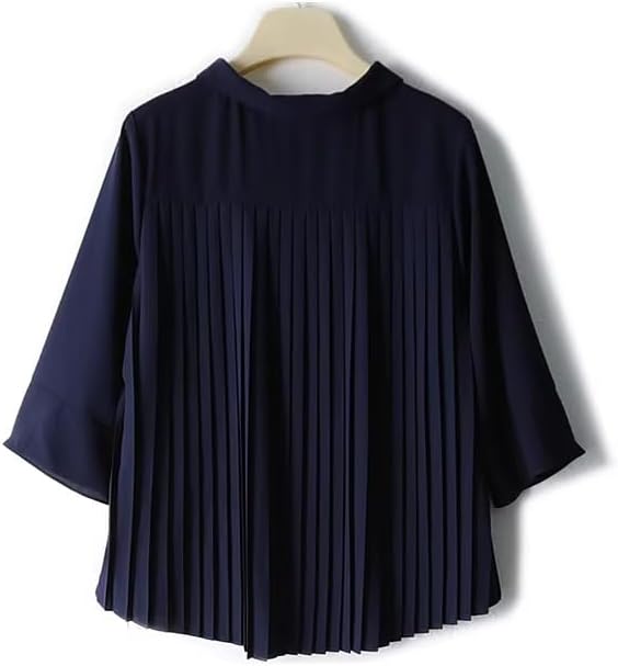 Pleated Design Draped and Slim Small Lapel threequarter Sleeve Womens Shirt top Summer Clothing - Image 3