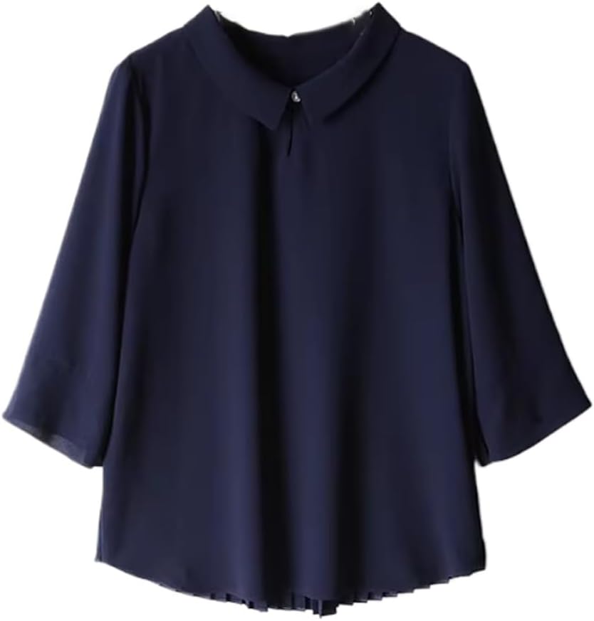 Pleated Design Draped and Slim Small Lapel threequarter Sleeve Womens Shirt top Summer Clothing