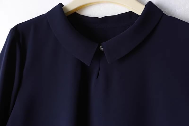 Pleated Design Draped and Slim Small Lapel threequarter Sleeve Womens Shirt top Summer Clothing - Image 4