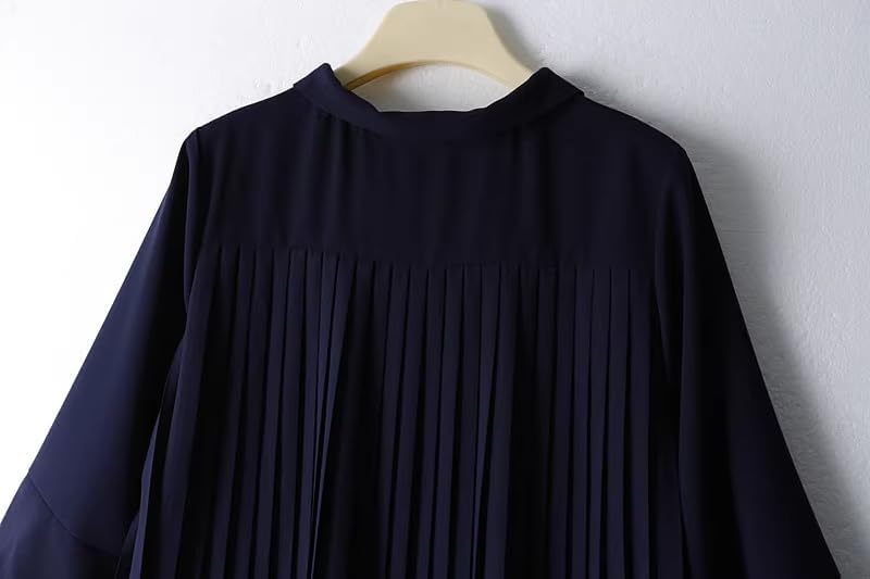 Pleated Design Draped and Slim Small Lapel threequarter Sleeve Womens Shirt top Summer Clothing - Image 8