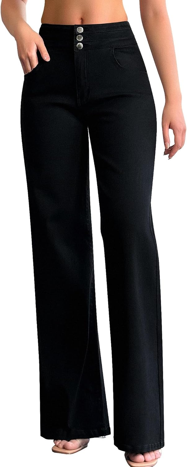 roswear Women's Wide Leg Jeans Casual High Waisted Stretch Baggy Loose Denim Pants - Image 18