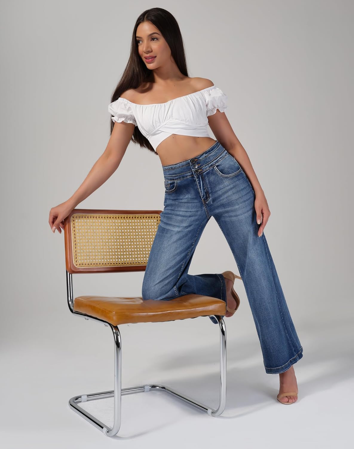 roswear Women's Wide Leg Jeans Casual High Waisted Stretch Baggy Loose Denim Pants - Image 8