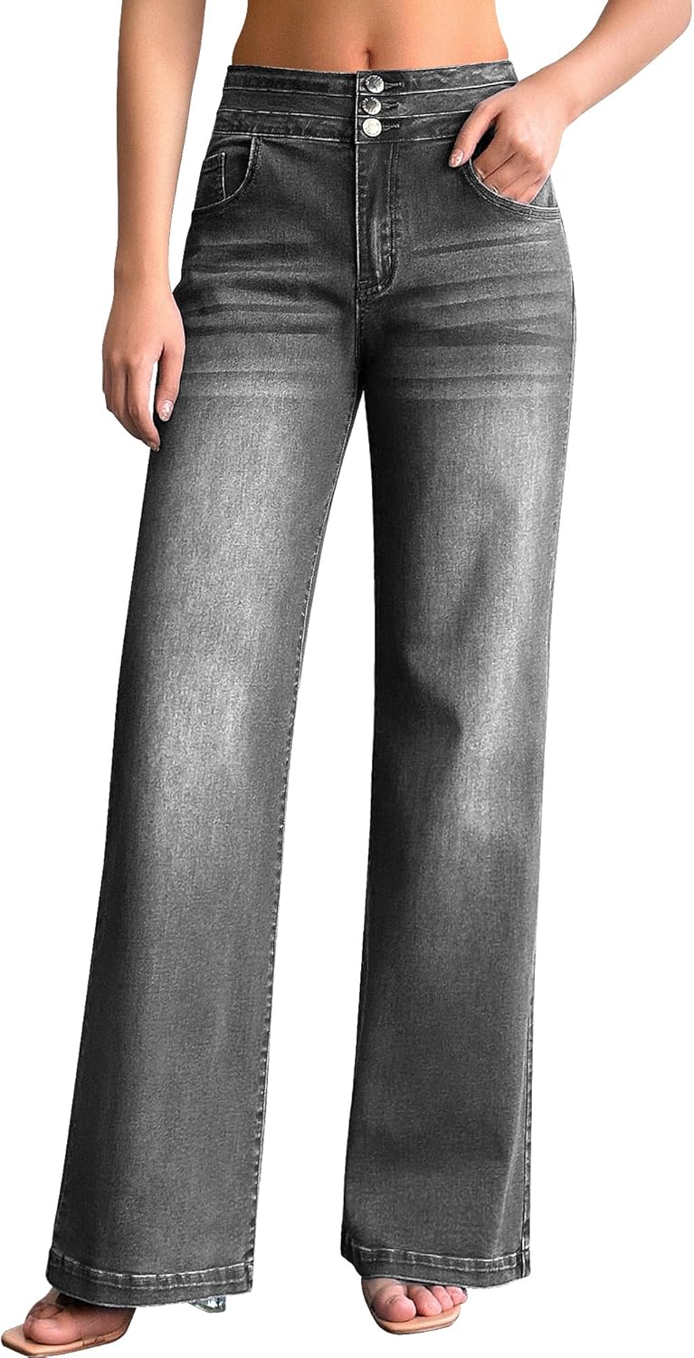 roswear Women's Wide Leg Jeans Casual High Waisted Stretch Baggy Loose Denim Pants - Image 13