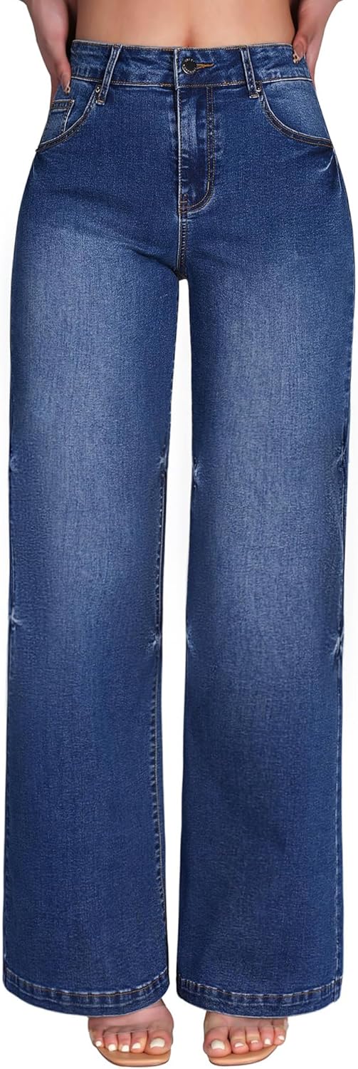 roswear Women's Wide Leg Jeans High Waisted Stretchy Denim Trouser Pants - Image 8