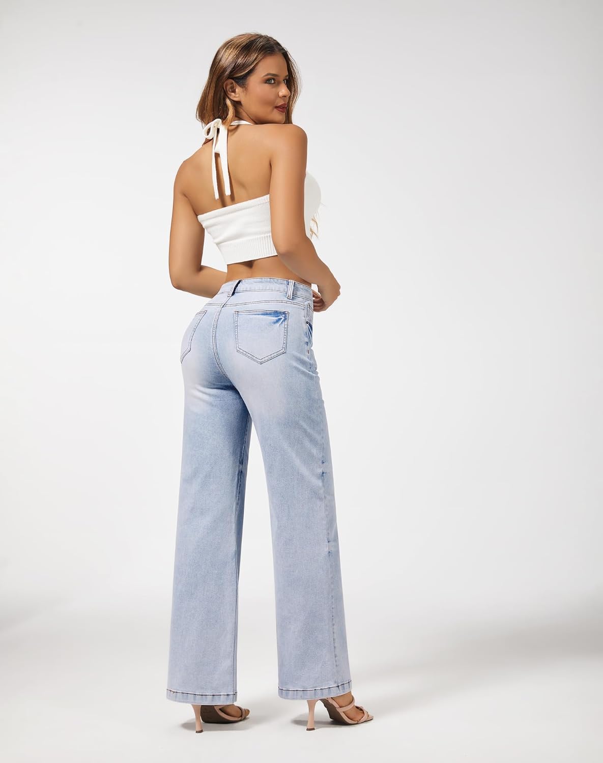 roswear Women's Wide Leg Jeans High Waisted Stretchy Denim Trouser Pants - Image 7