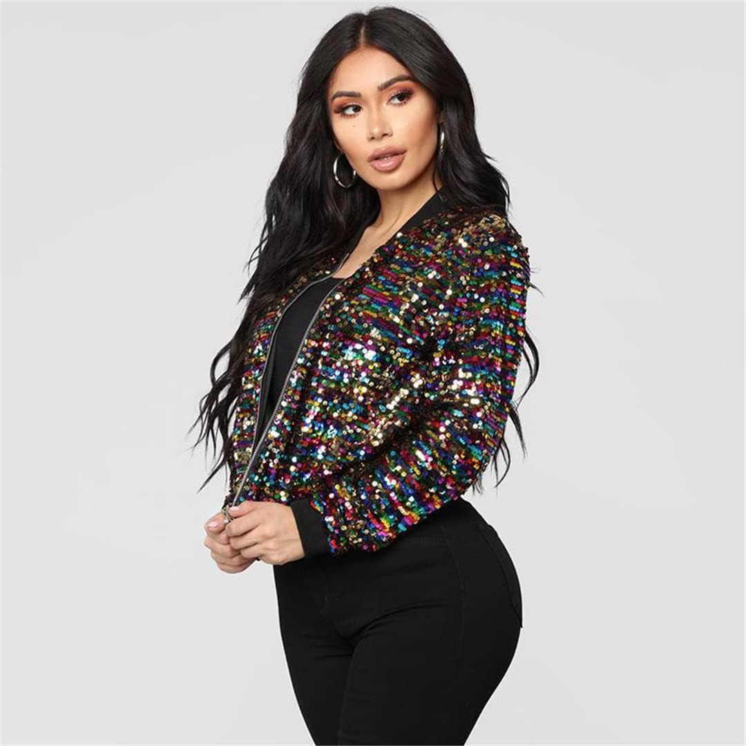Sequin Bomber Jacket Women Glitter Fashion Long Sleeve Coat Zipper Cool Street Club Wear Spring Autumn Outwear Clothing - Image 4