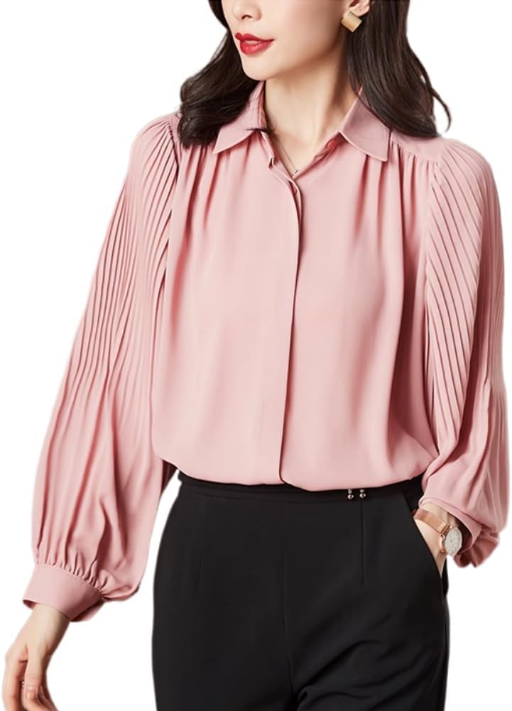 Shirt for Women Spring Clothes Black Chiffon Shirt Pleated Large Size top White Womens - Image 9