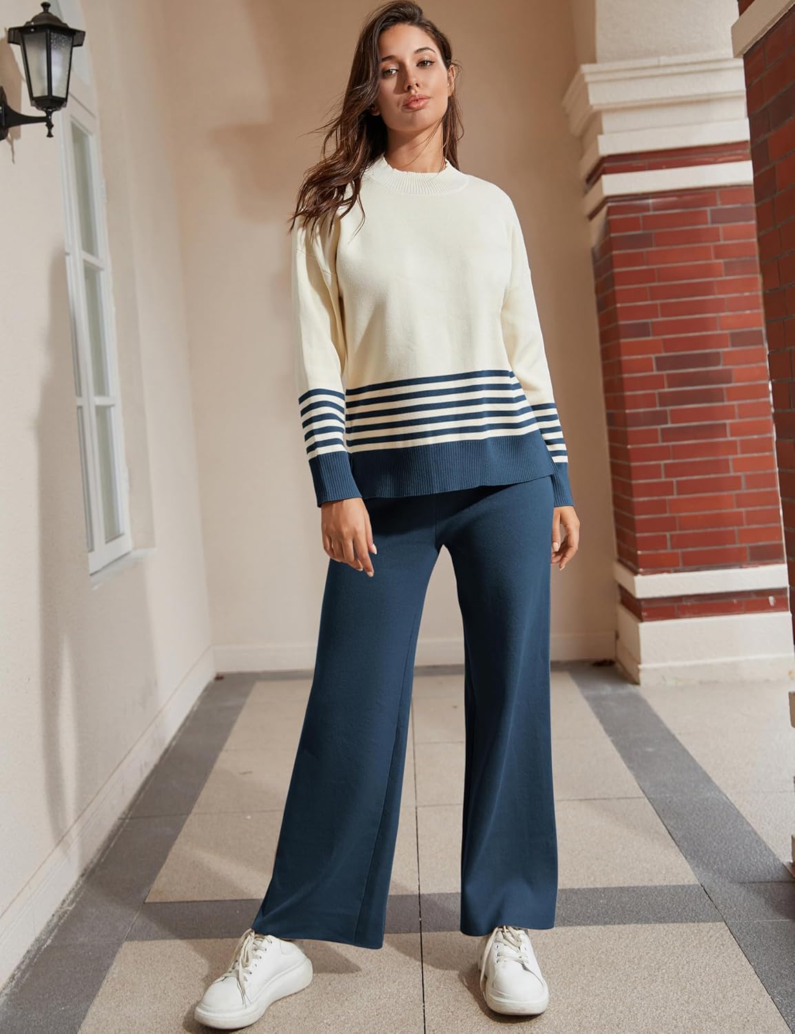 Tanming Women's Lounge Sets 2 Piece Outfits Knitted Pullover Sweater Tops Wide Leg Pants Tracksuit - Image 2