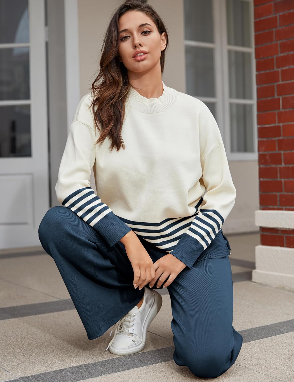 Tanming Women's Lounge Sets 2 Piece Outfits Knitted Pullover Sweater Tops Wide Leg Pants Tracksuit - Image 5