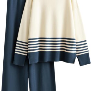 Tanming Women's Lounge Sets 2 Piece Outfits Knitted Pullover Sweater Tops Wide Leg Pants Tracksuit