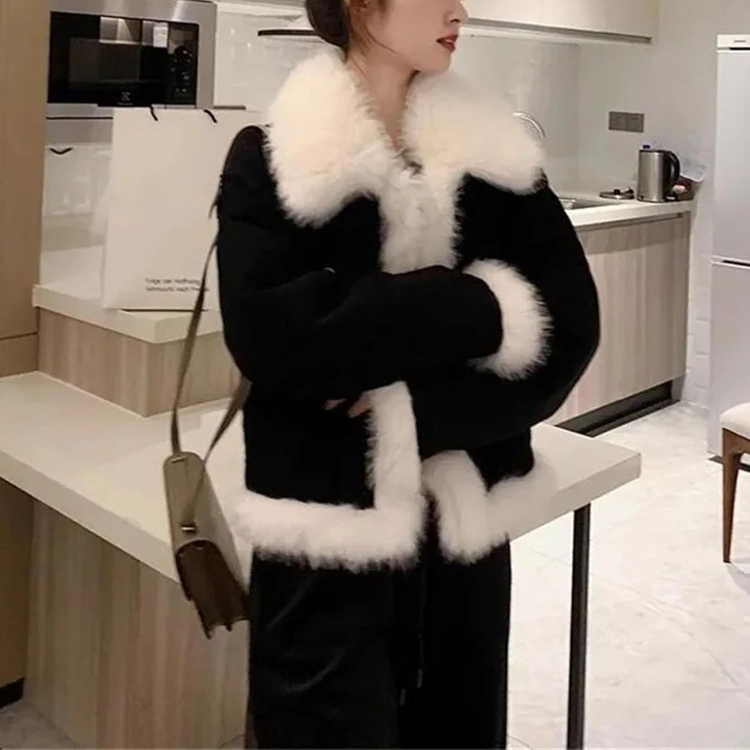 Version Denim Cotton Jacket With Large Woolen Collar Loose Fashionable Short Thick Cotton Clothing Jacket For women - Image 4