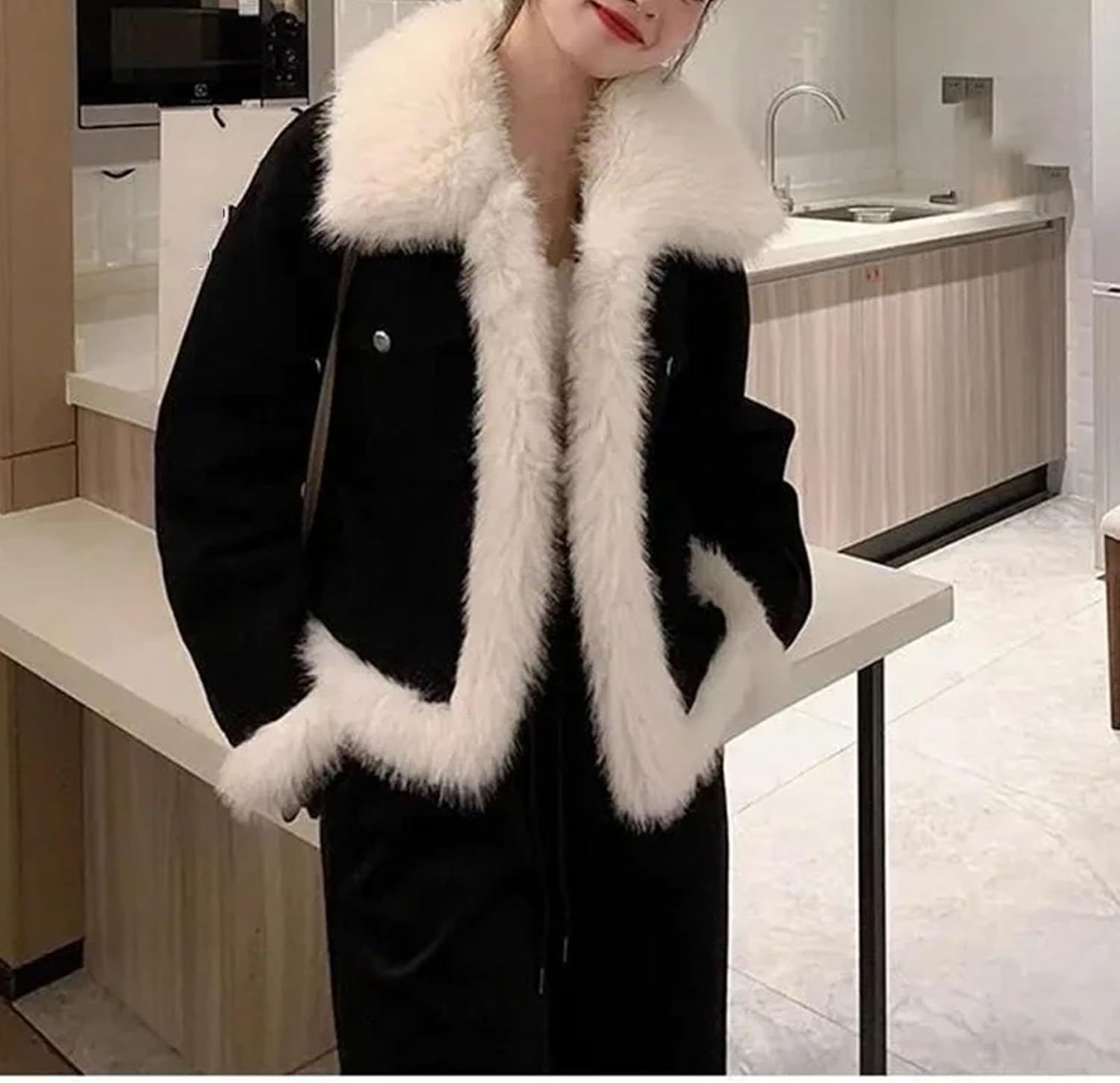 Version Denim Cotton Jacket With Large Woolen Collar Loose Fashionable Short Thick Cotton Clothing Jacket For women - Image 2