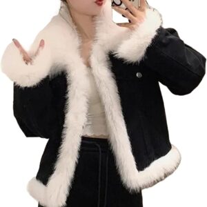 Version Denim Cotton Jacket With Large Woolen Collar Loose Fashionable Short Thick Cotton Clothing Jacket For women