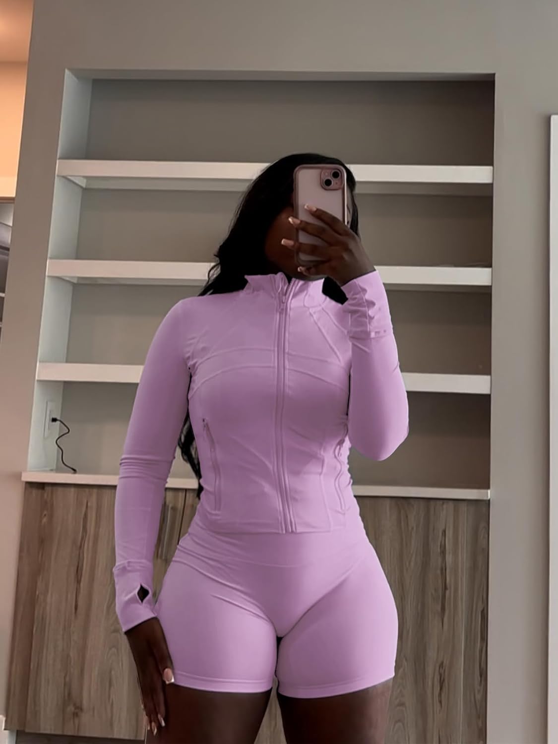 Vssjavun Women 2 Piece Outfits Sweatsuit Sets Long Sleeve Full Zip Workout Jacket Bodycon Shorts Set Tracksuit Loungewear - Image 3