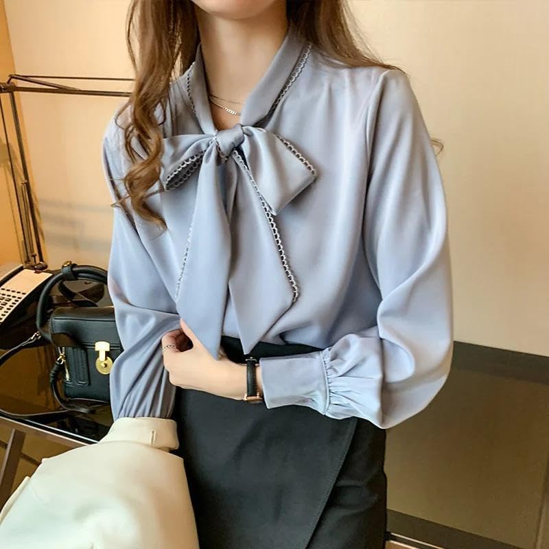WINSUNNY Spring Fashion Autumn Chiffon Blue Long Sleeve White Office Lady Clothes - Image 7