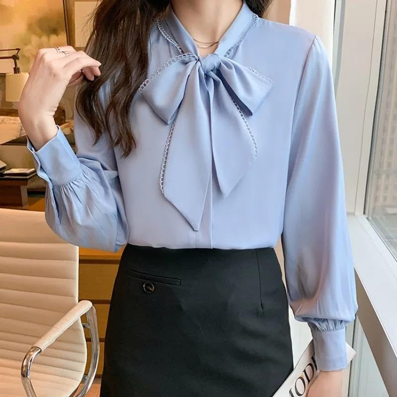 WINSUNNY Spring Fashion Autumn Chiffon Blue Long Sleeve White Office Lady Clothes - Image 5