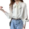 WINSUNNY Spring Fashion Autumn Chiffon Blue Long Sleeve White Office Lady Clothes
