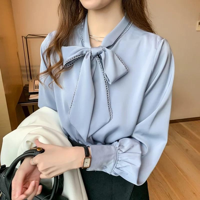 WINSUNNY Spring Fashion Autumn Chiffon Blue Long Sleeve White Office Lady Clothes - Image 3