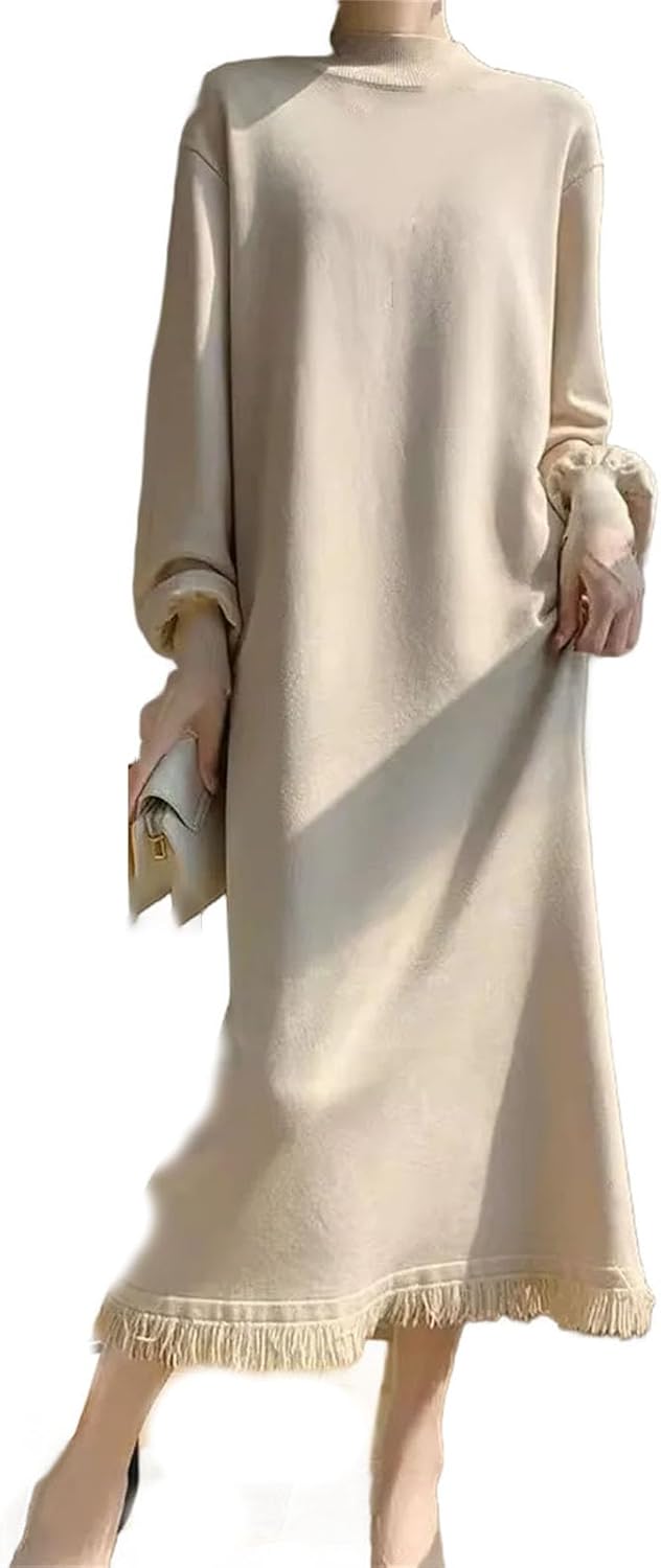 Winter Knitted Dress Solid Casual Elegant Soft Comfortable Warm Vestidos Women Clothing Fashion Sweater Dresses