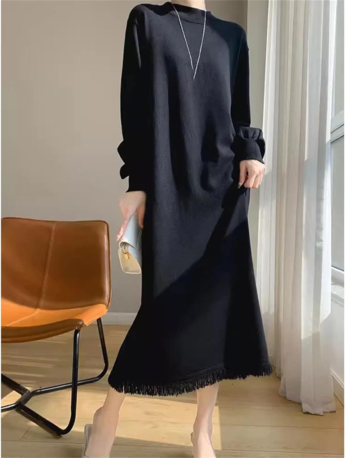 Winter Knitted Dress Solid Casual Elegant Soft Comfortable Warm Vestidos Women Clothing Fashion Sweater Dresses - Image 4