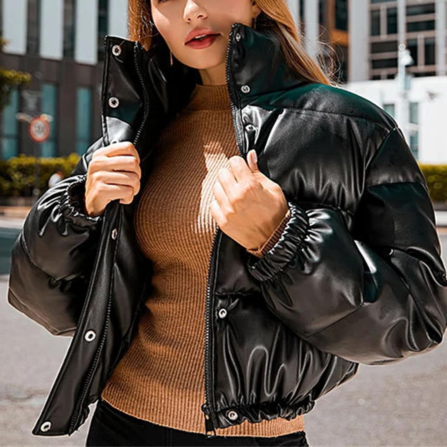 Winter Warm Thick PU Leather Coats Women Short Parkas Fashion Black Cotton Padded Lady Down Jacket Zipper Clothes - Image 6
