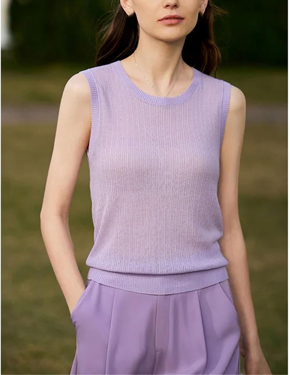Woman Sleeveless O-Neck Office Lady Knitted Female Chic Straight Camisole Vest Female Knitted Clothing Camis - Image 6