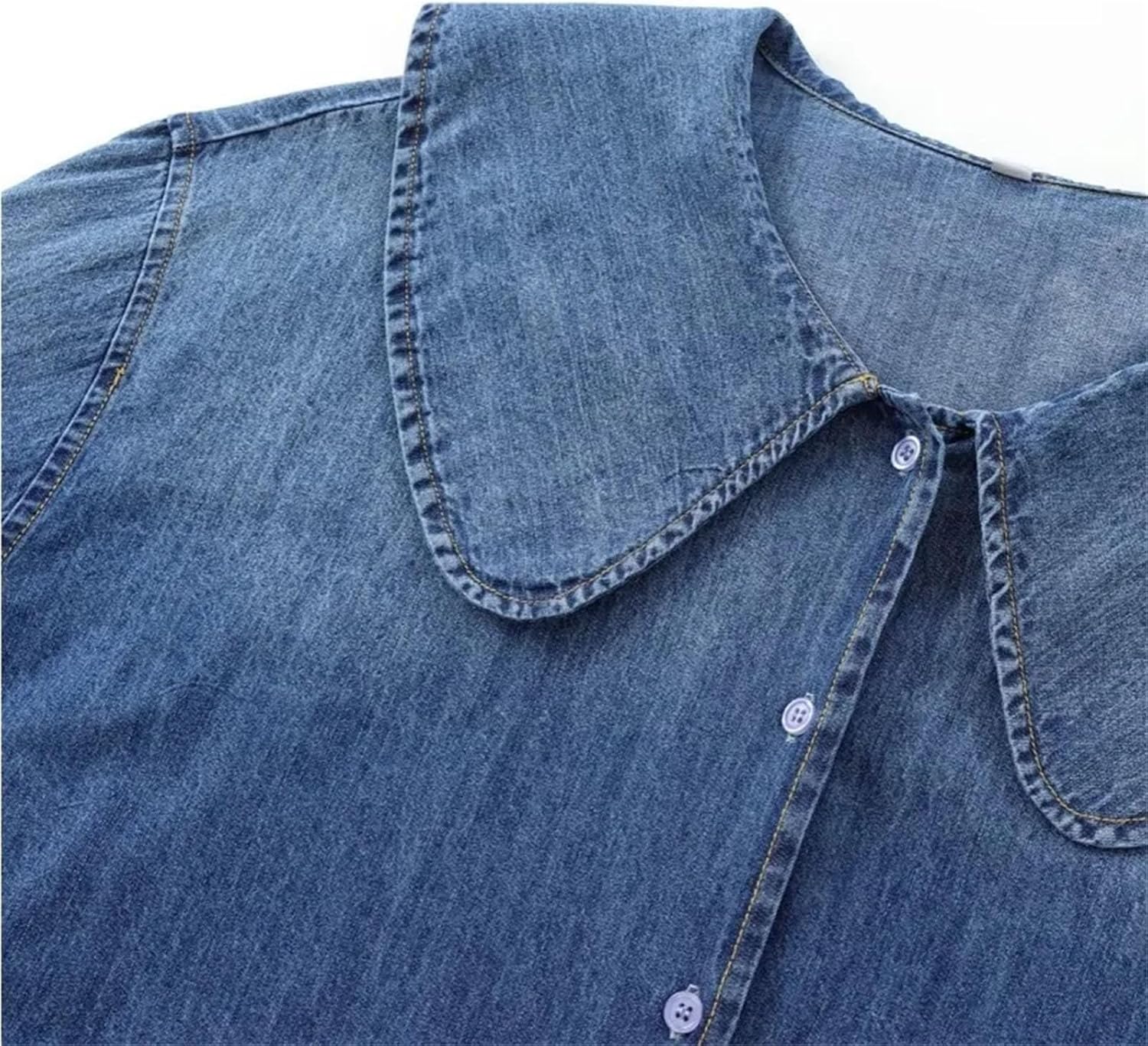 Women Fashion Casual Denim Shirt Chic Collar Three Quarter Button Top Blouses Female Clothing - Image 2