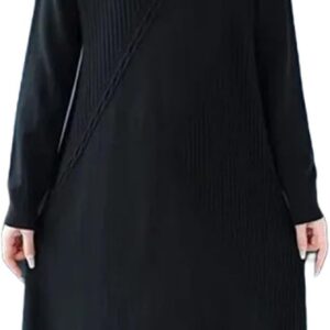 Women Fashion Patchwork Elegant Knit Dress Winter Clothes Half High Collar Slim Female Bottom Sweater Dresses