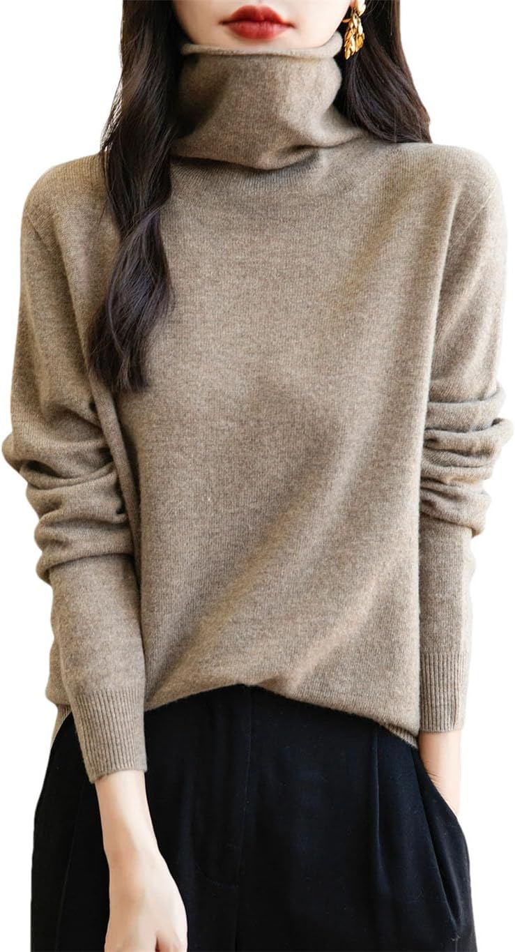 Women's 100% Merino Wool Sweater Long Sleeve Turtleneck Tops Vintage Knitted Pullover Fashion Clothing - Image 9