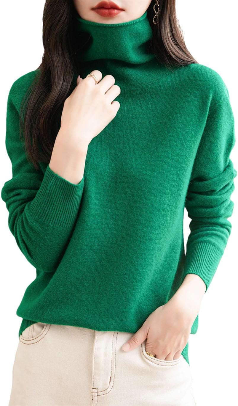 Women's 100% Merino Wool Sweater Long Sleeve Turtleneck Tops Vintage Knitted Pullover Fashion Clothing - Image 8