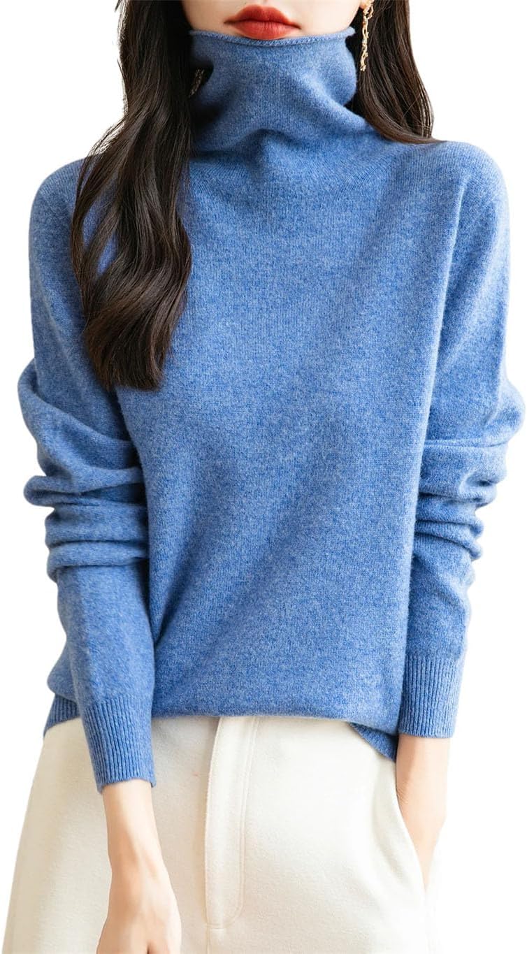 Women's 100% Merino Wool Sweater Long Sleeve Turtleneck Tops Vintage Knitted Pullover Fashion Clothing - Image 15