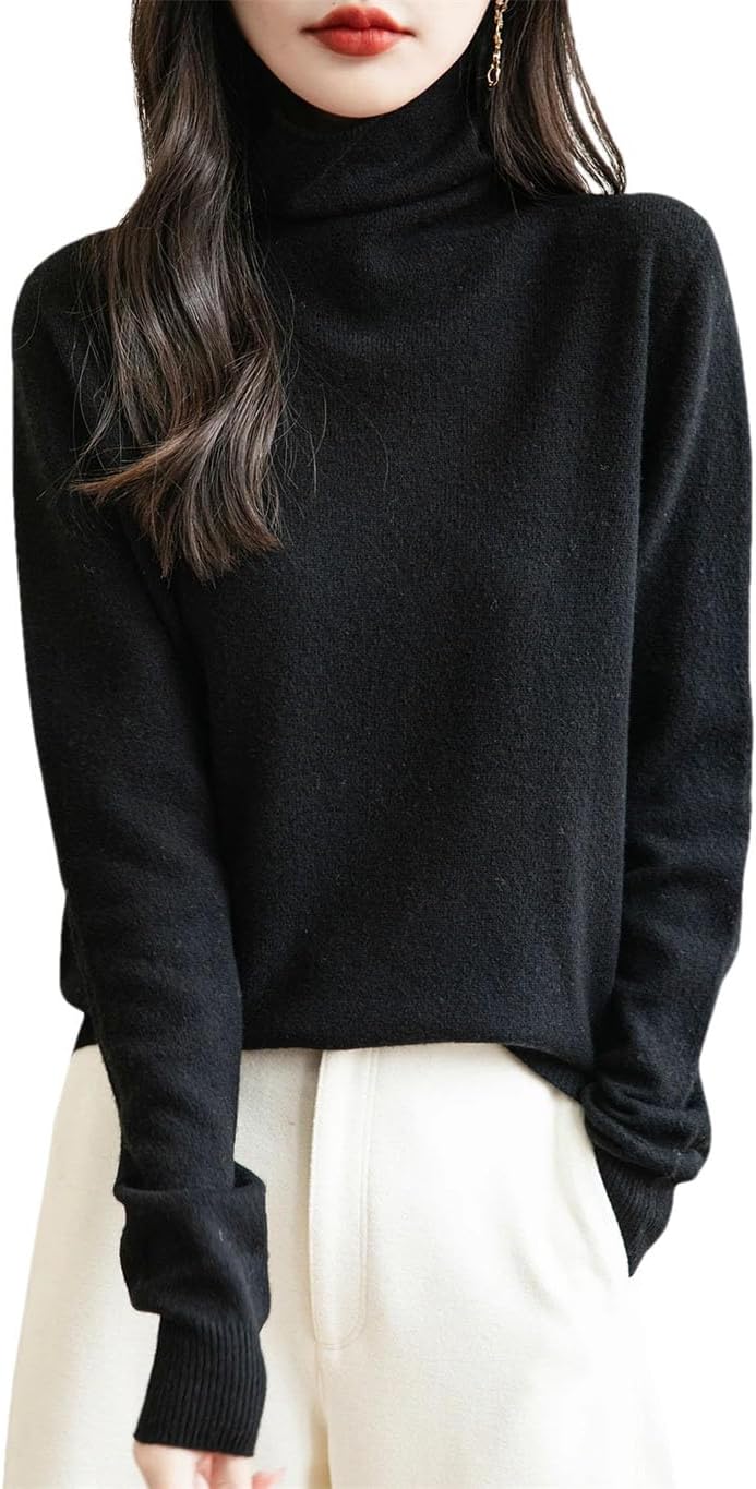 Women's 100% Merino Wool Sweater Long Sleeve Turtleneck Tops Vintage Knitted Pullover Fashion Clothing - Image 12