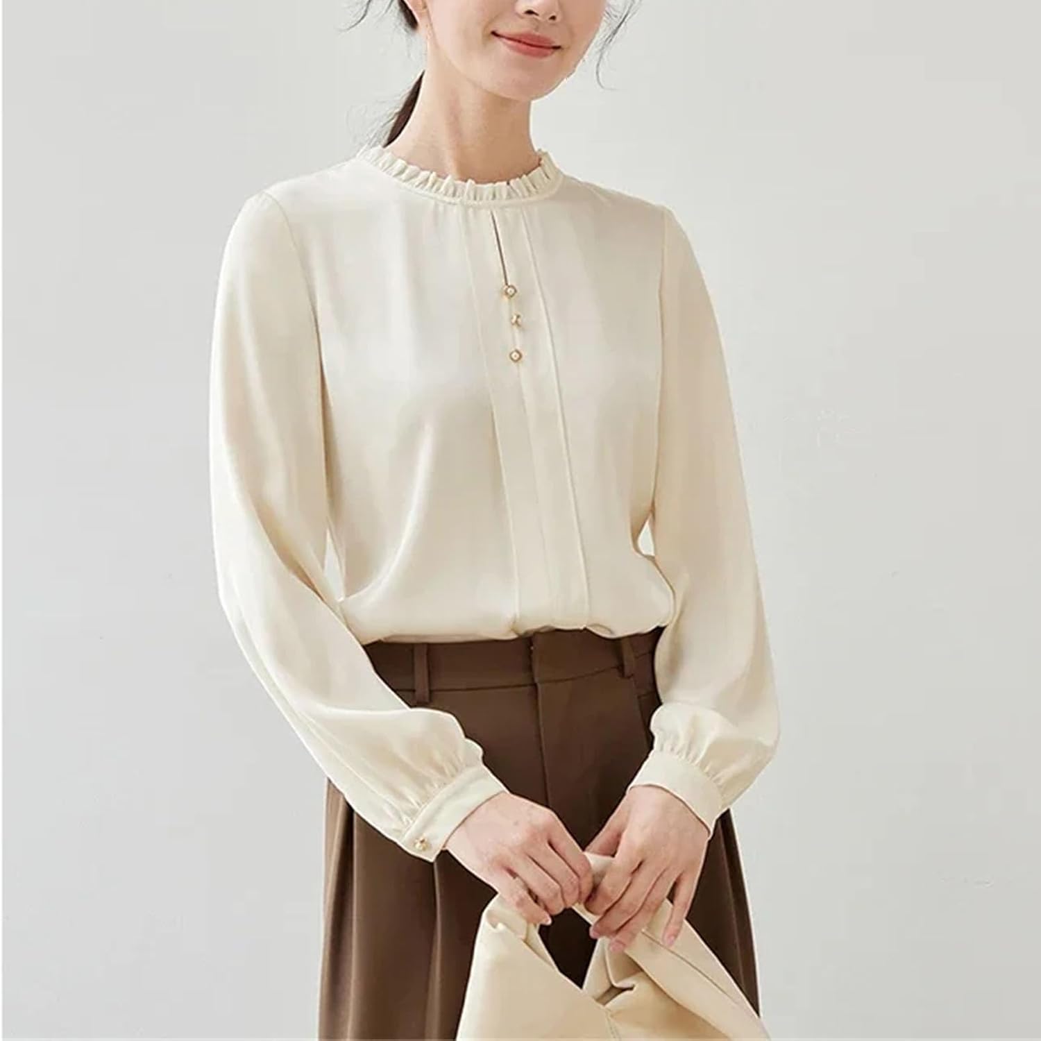 Women's Chiffon Blouse Spring Fashion Ruffled O Neck Long Sleeve Top Womans Clothes - Image 4