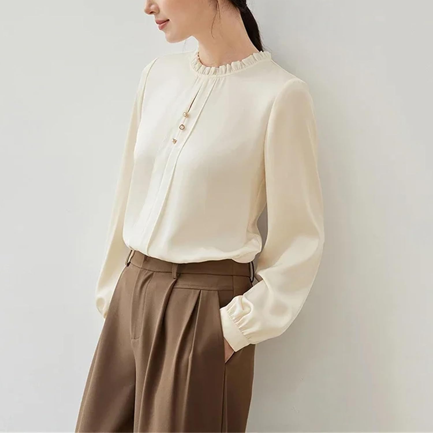 Women's Chiffon Blouse Spring Fashion Ruffled O Neck Long Sleeve Top Womans Clothes - Image 5