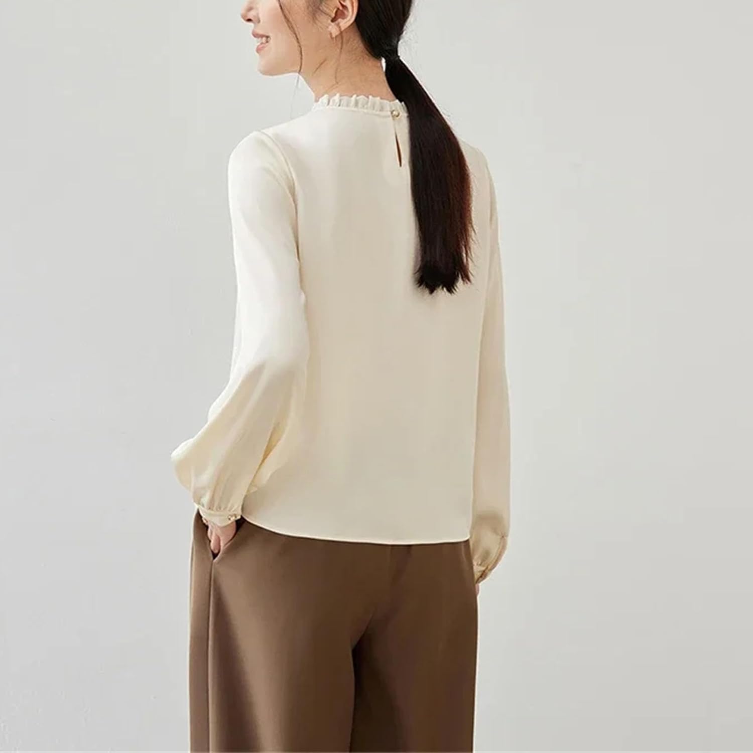 Women's Chiffon Blouse Spring Fashion Ruffled O Neck Long Sleeve Top Womans Clothes - Image 3