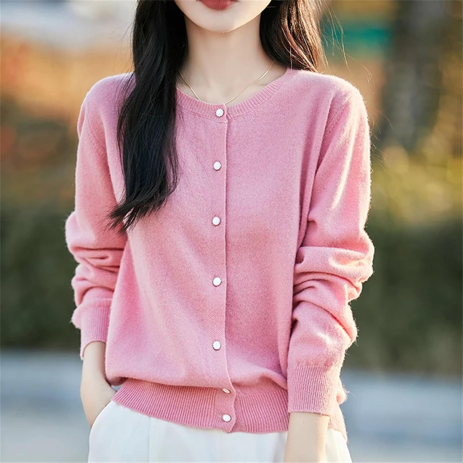 Women's Clothing Merino Wool Cardigan Spring O-Neck Cashmere Knitted Fashionable Sweater Jacke - Image 3