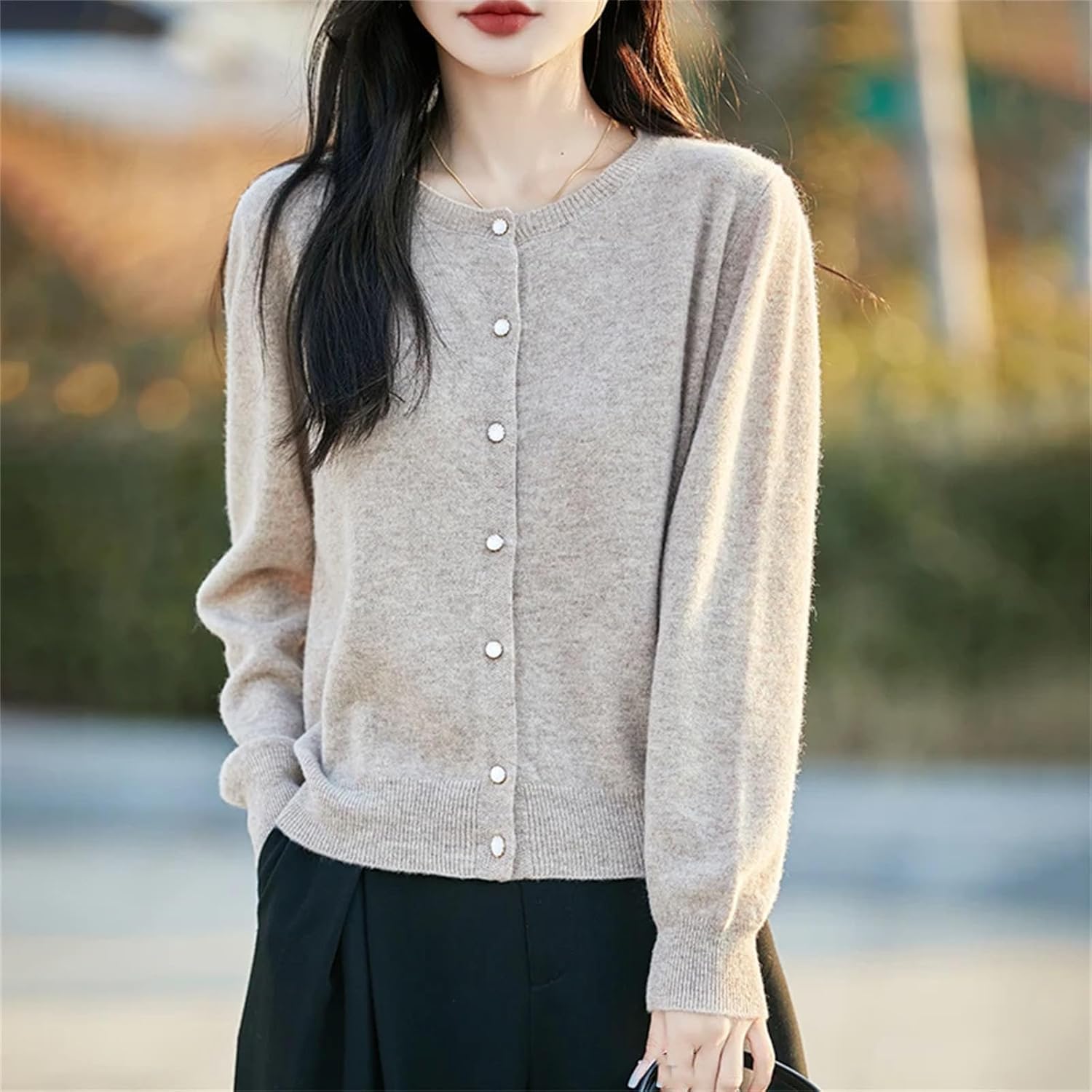 Women's Clothing Merino Wool Cardigan Spring O-Neck Cashmere Knitted Fashionable Sweater Jacke - Image 2