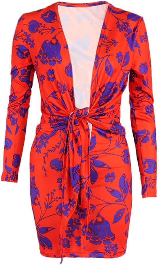 Women's Dresses Sexy Women's V-Neck Printed Lace-up Beach Dress Dress Slim Dress Comfortable Ladies Clothing